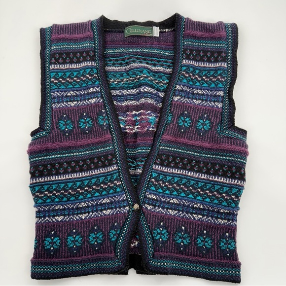 Cullinane Vintage Knit Sweater Vest Small Fair Isle Purple Teal Made in USA - Picture 8 of 8